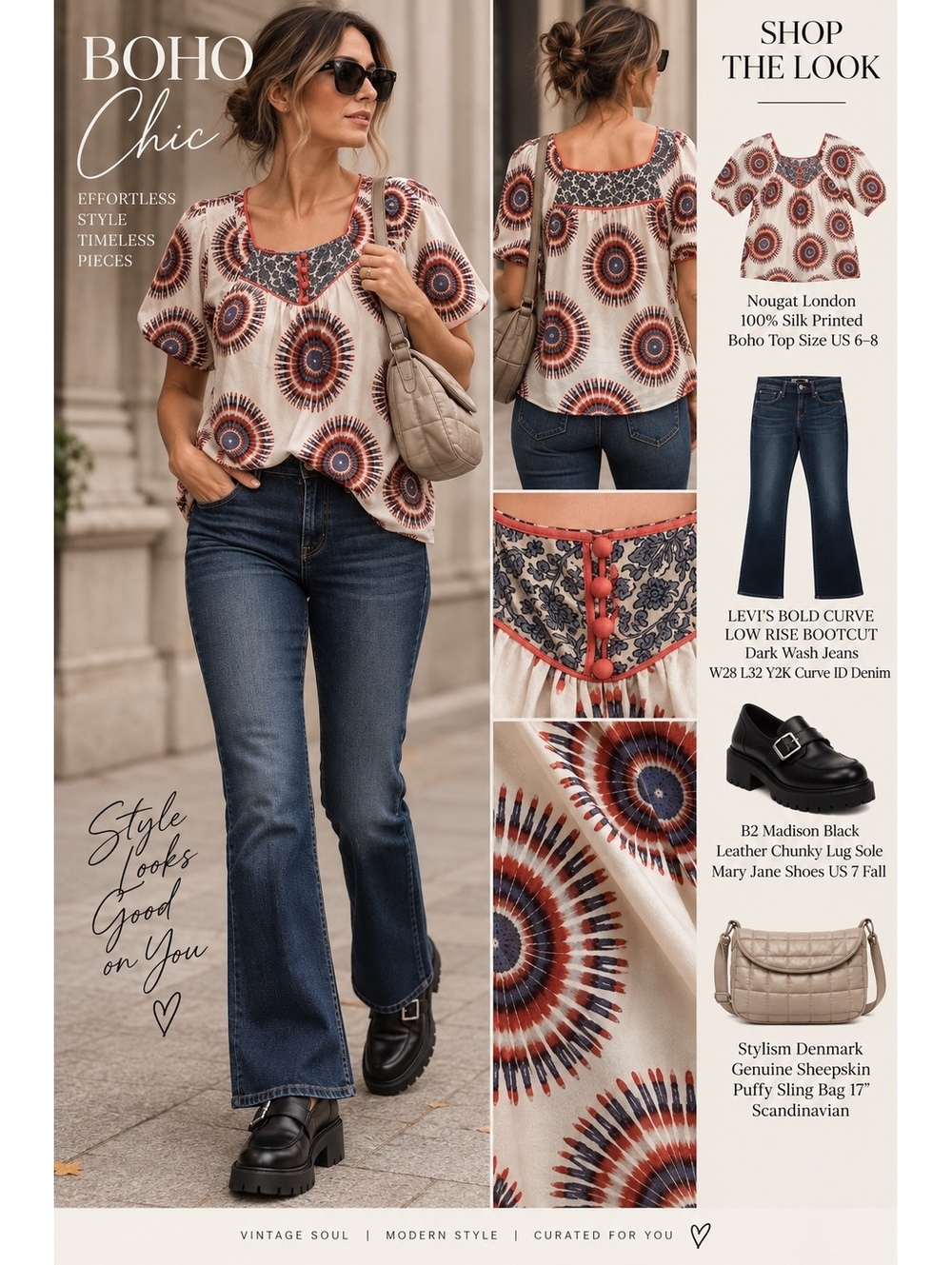 Nougat London 100% Silk Printed Blouse Boho Top Size US 6–8